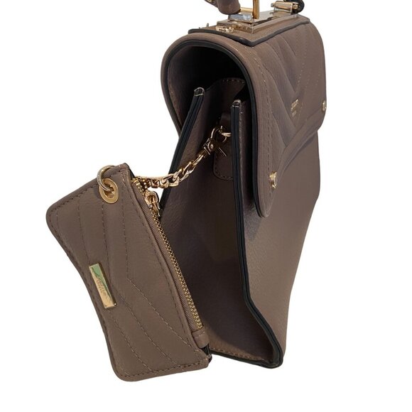 Dune London Taupe Quilted VeganLeather Handbag Chain Attached mini wallet & Gold - Picture 5 of 15